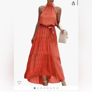 Size large, tiered, red polkadot, halter dress from Eco wish.